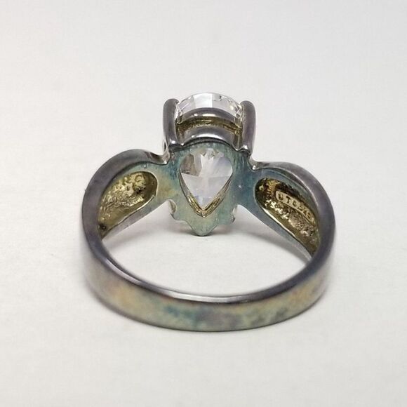 Vintage Sterling Silver CZ Pear Drop Shape Solitaire Ring, Engagement Promise - Picture 3 of 8